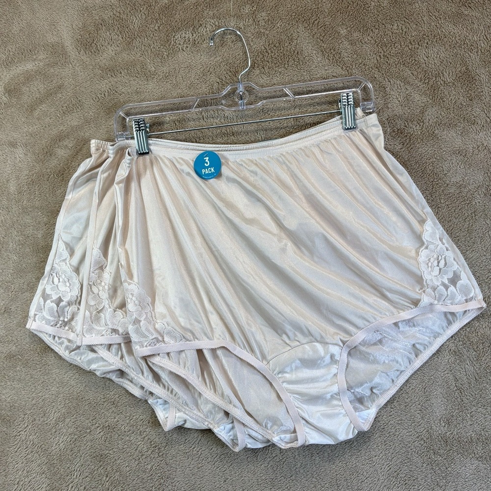 NEW 3 Pair Vanity Fair Brief Panties Perfectly Yours Lace Nouveau Sz 9 2XL Fawn